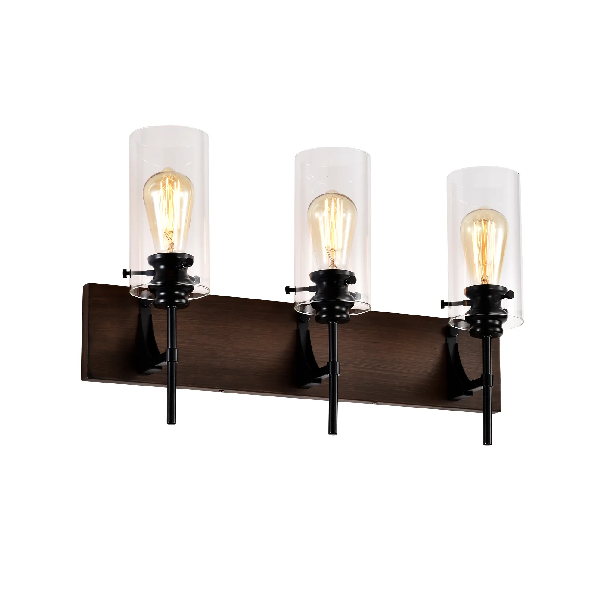 3-Light Matte Black Wood Color Bathroom Light