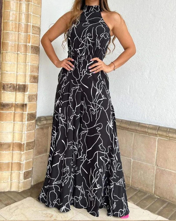 Women's Temperament Elegant Waist Tie Sleeveless Jumpsuit