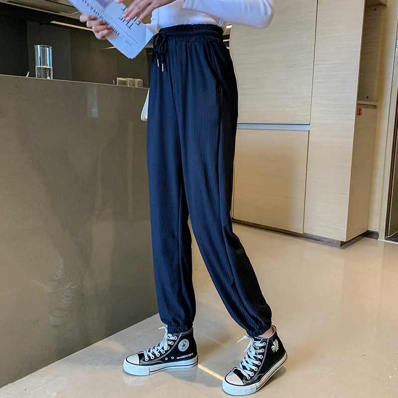 Ice Silk Sweatpants Loose And Thin Casual Ninth Pants Navy - Shop at LoveMi