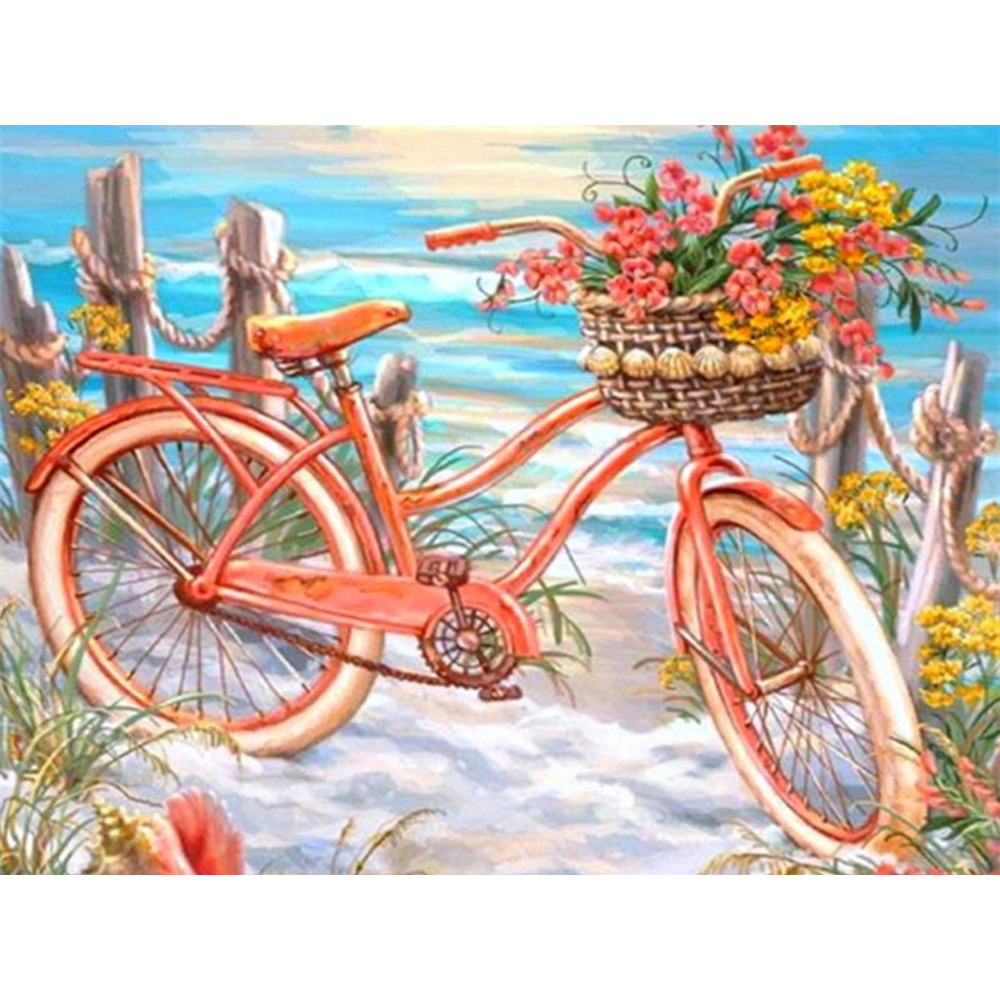 Diamond Painting Full Square Kit Beach Bicycle