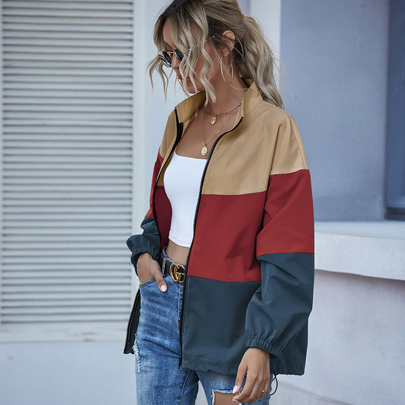 Stitching Female Jacket Personality Trend Casual Hit Color Windbreaker Red - Shop at LoveMi
