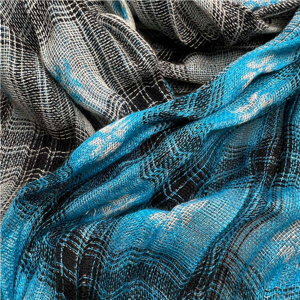 Turquoise Jacquard Crinkle Scarf - Extra Long Scarf 75inchx27inch_voghion.com