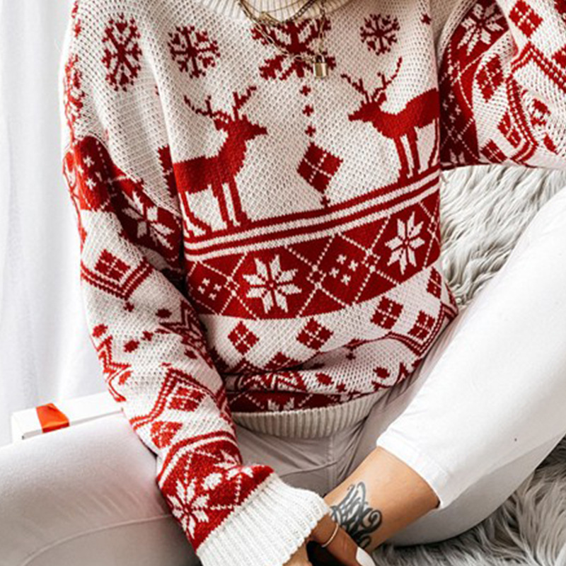 Title 3, Elk Snowflake Christmas Jacquard Strickpullover...