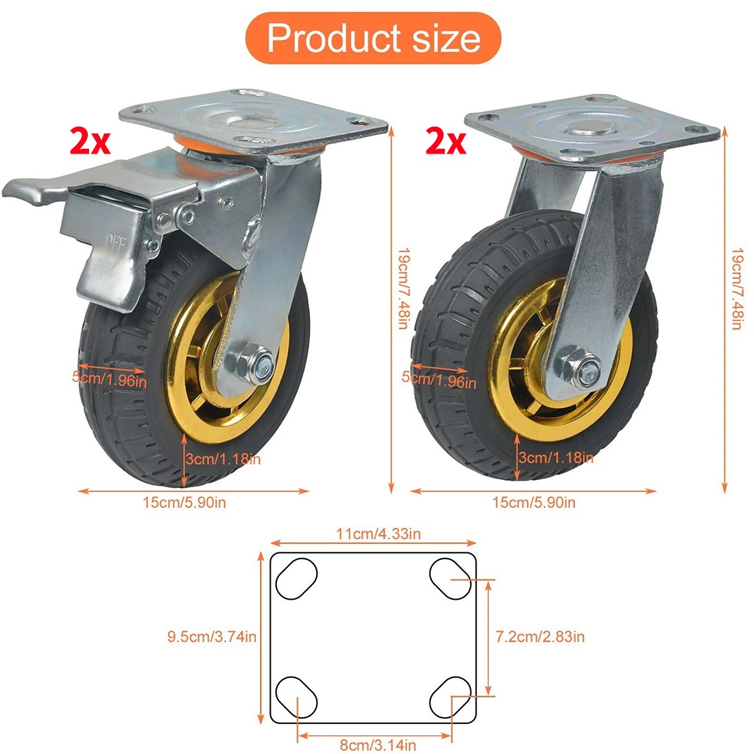4x 6 Inch 150mm Heavy Duty Swivel Castor Wheels 750kg Load 2 with Brakes — image 10