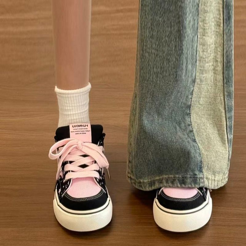 Sweet Cool Style Platform Canvas Shoes 2026 New Arrival Spring Autumn Girls Versatile Lace Up Single Shoes