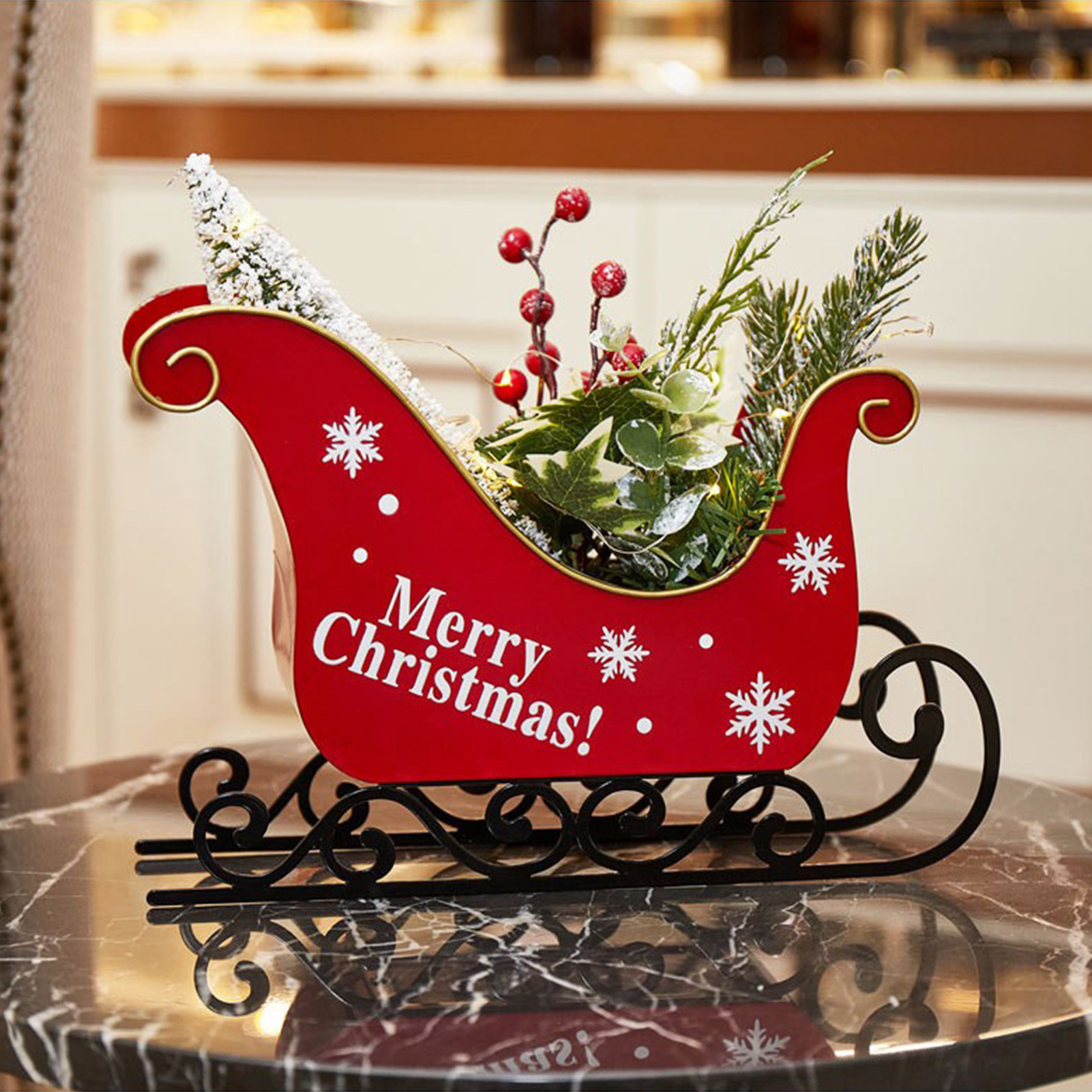 Title 1, Christmas Decoration Metal Sleigh With Christma...