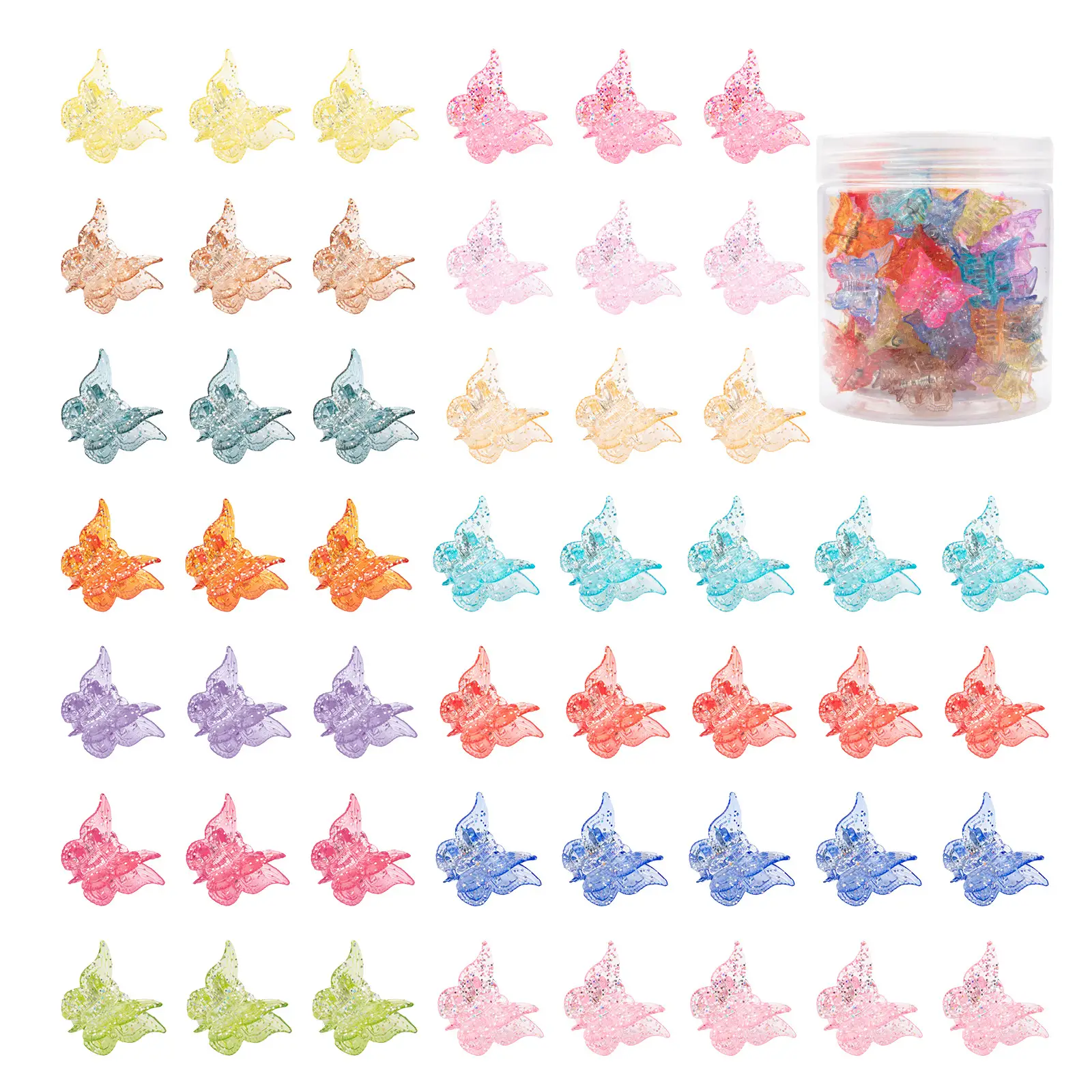 Glitter Mini Butterfly Hair Claw Clips, Sparkly Colorful Hair Accessories For Girls And Women - 90s Y2K Cute, Small, Tiny Clip In 14 Assorted Colors, Set Of 50 
