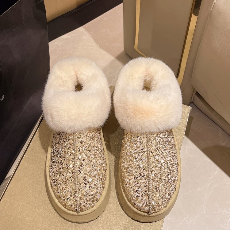 Women's Plus Size 2026 New Platform Fleece Lined Snow Boots, Sequin Upper European Style Ankle Boots