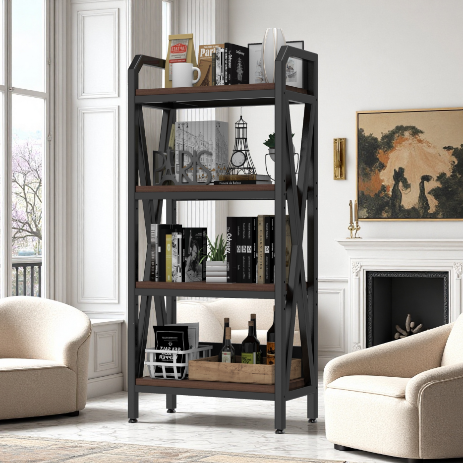 56.30'' Bakers Rack 4-Level Storage Shelves Mental And Wooden Kitchen Shelves, Kitchen Organizers And Storage, For Garage, Pantry, Bathroom ,25.60'' Length
