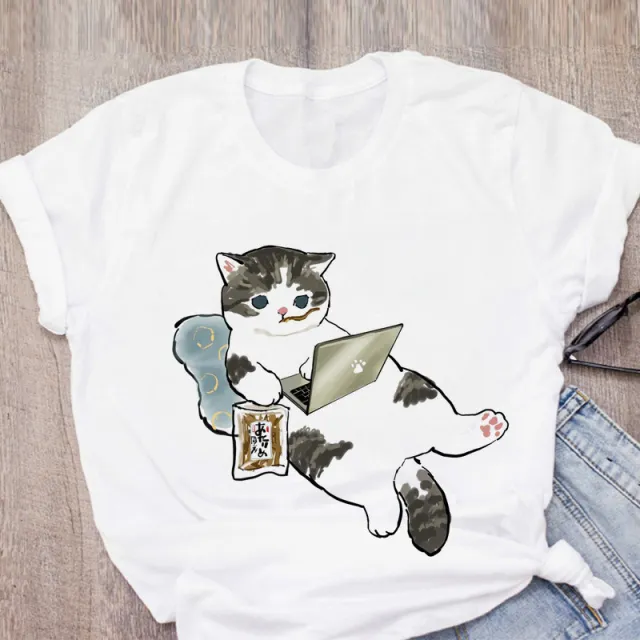 Personality Cute Cat Print Fashion Girlfriends Couple T shirt F 3Xl - Shop at LoveMi