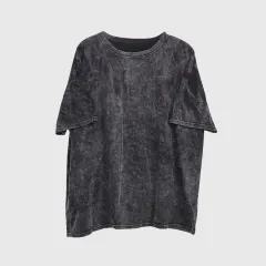 Washing And Distressing Loose And Thin Bottoming Short-Sleeved T-Shirt Women - Dark Grey - View 1