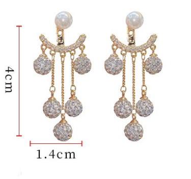 Title 1, Trendy Large Earrings Full Diamond Ball Tassel