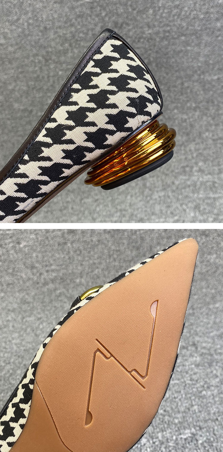 Shallow Metal Buckle Houndstooth Small Fragrant Style Low-heel Flat Shoes