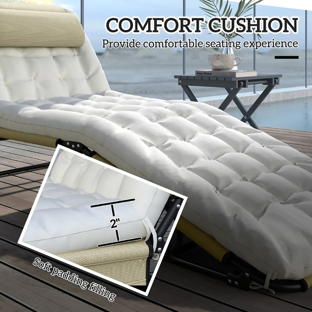 Folding Sun Lounger With Reclining Back Cushion And Side Pocket_voghion.com