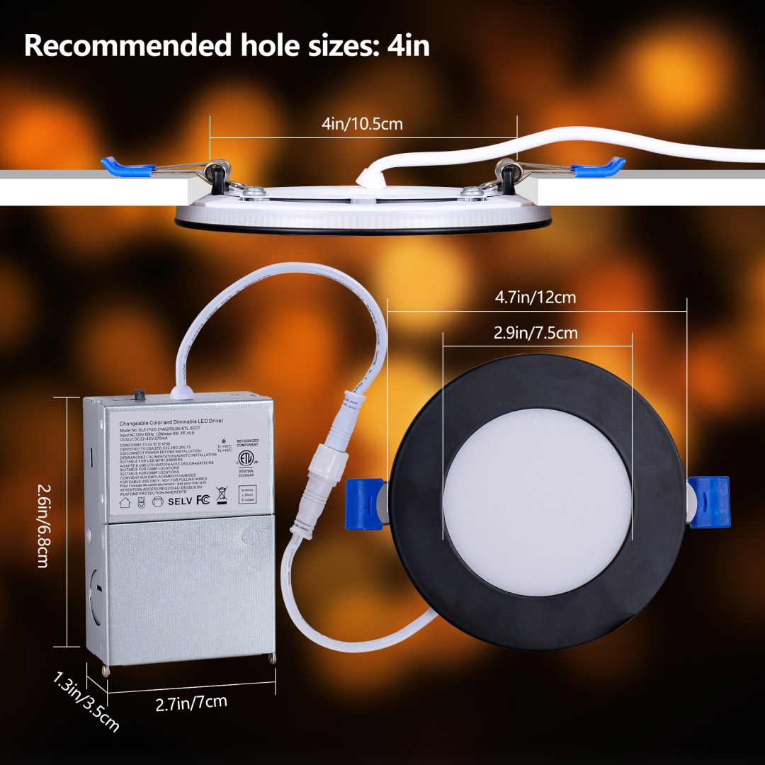6 Pack 4 Inch Black LED Recessed Light, Dimmable, 2700K-5000K 5CCT, 800LM High... 6