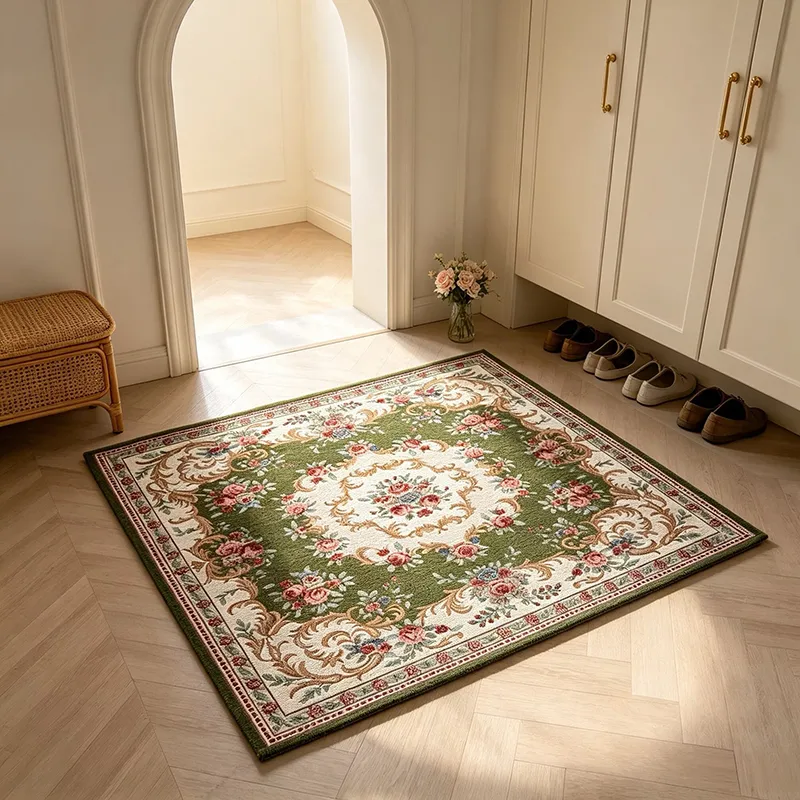 1pc Vintage Floral Jacquard Square Rug