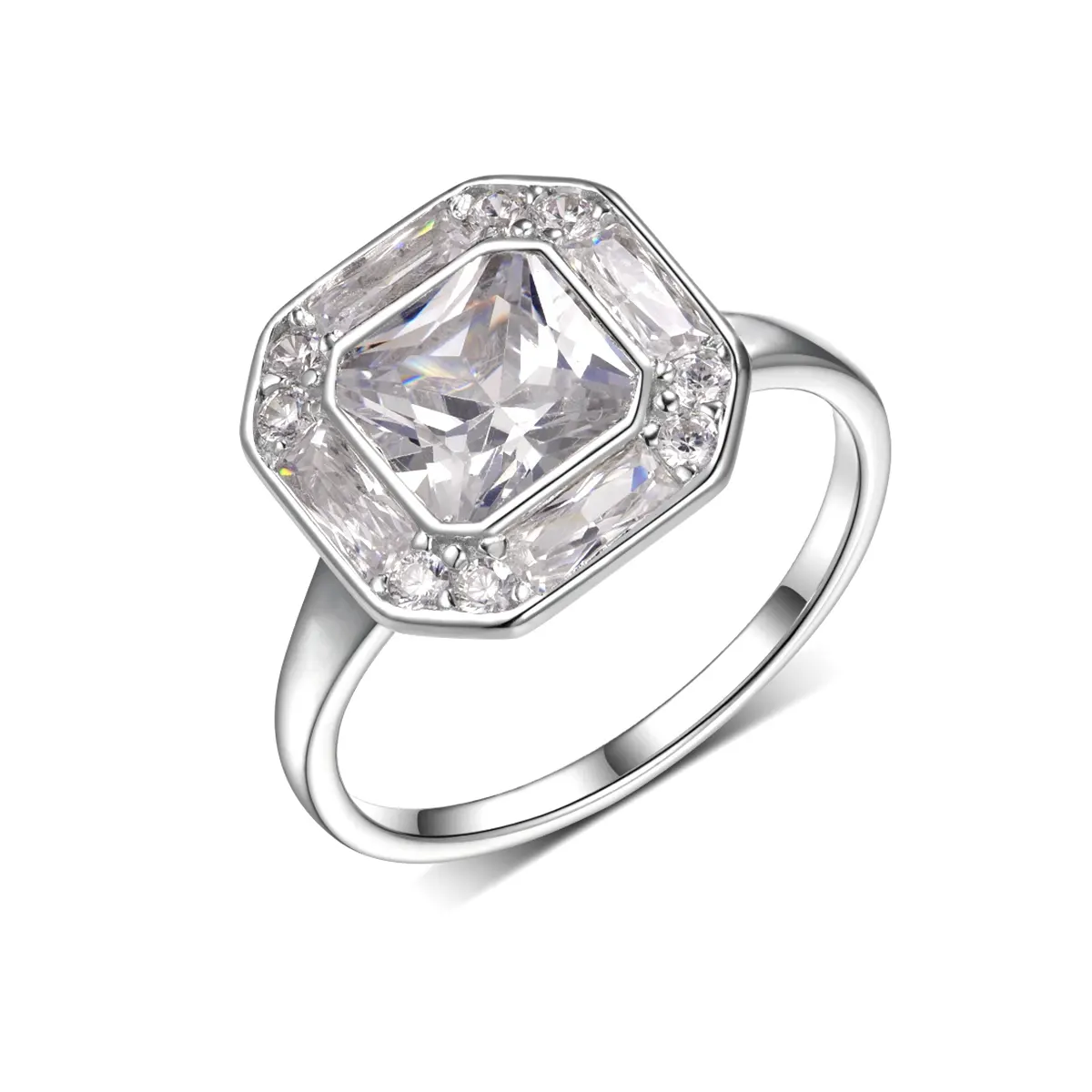 S925 Sterling Silver Platinum Plated 7x7mm Octagon