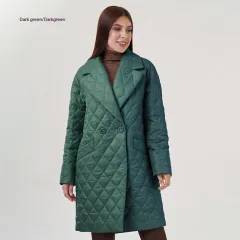 Long Women's Cotton Padded Clothing Casual Waist Tight Plaid Winter Clothing - Dark Green - View 1