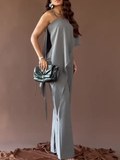 Grey Spaghetti Strap Jumpsuit