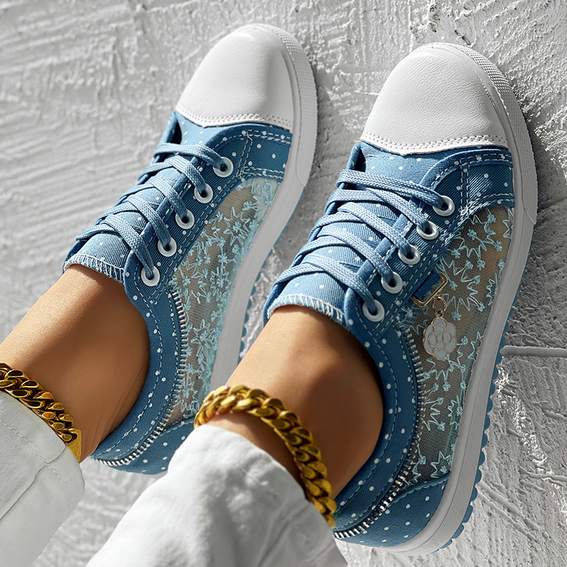 Floral Embroidered Polka Dot Print Sneakers