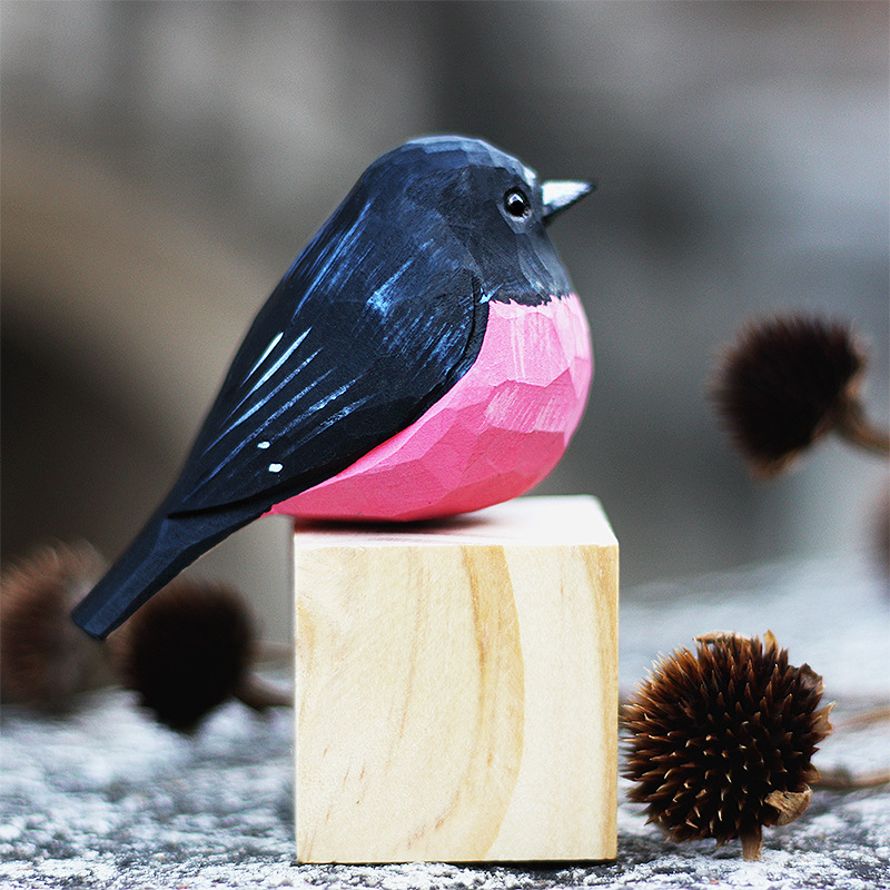 Pink Robin bois sculpté – vue de profil