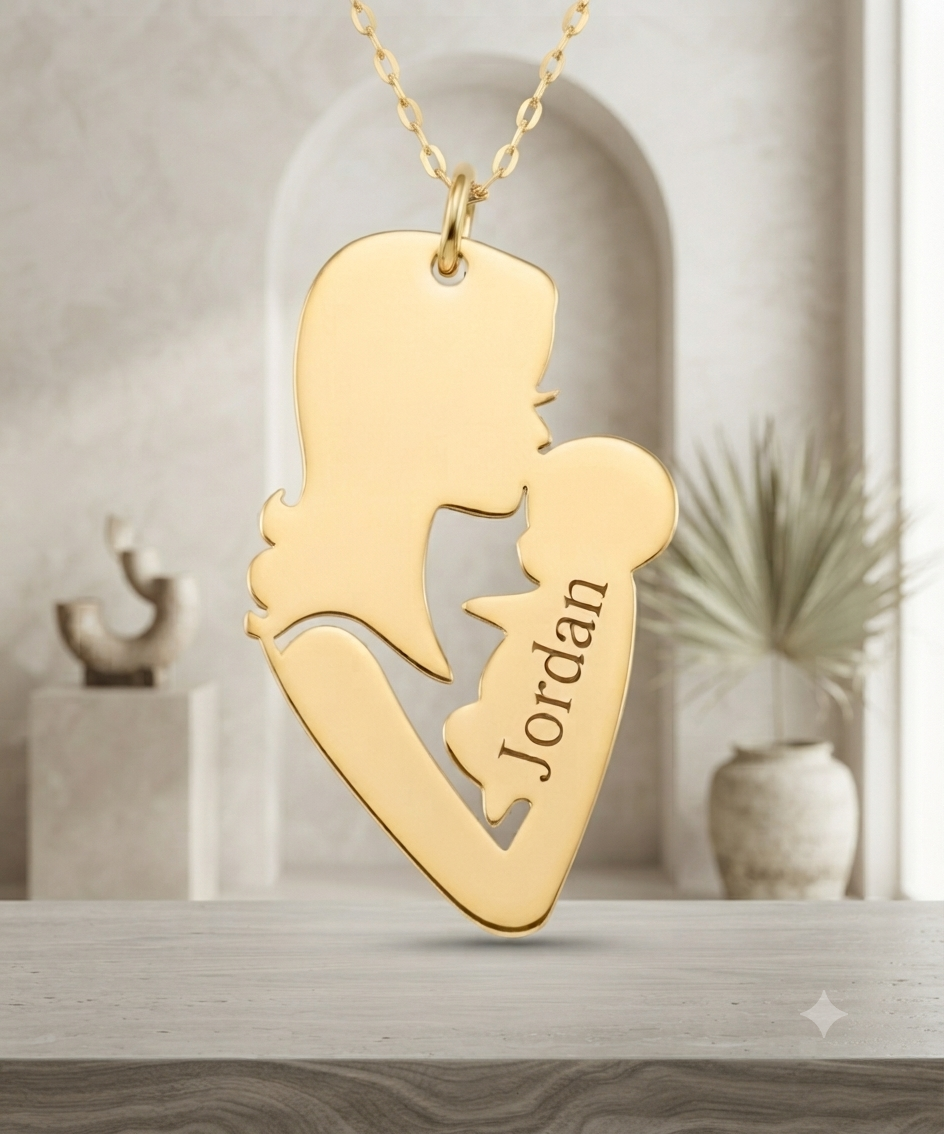 Custom Mother & Baby Name Necklace 24K Gold Plated Gift For Mom 3