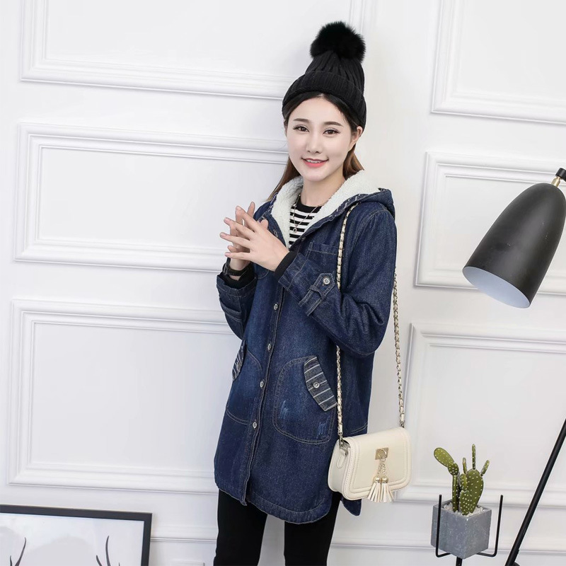 Fleece Padded Jacket With Hooded Cotton Denim Jacket