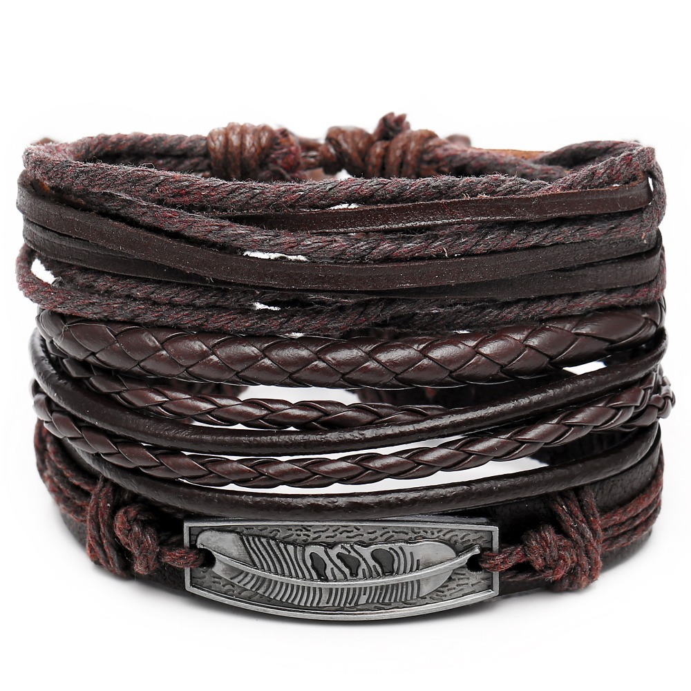 Creative Simple Feather Woven Men's Leather Bracelet