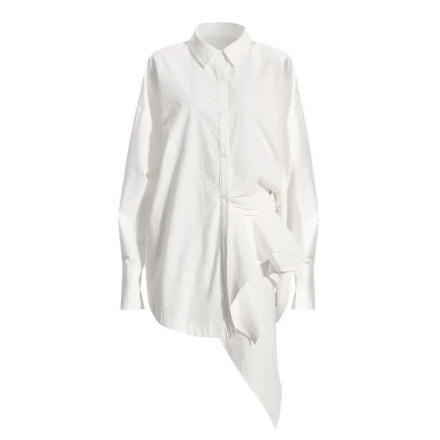 Women's Loose Asymmetric Niche Personality Shirt White - Shop at LoveMi