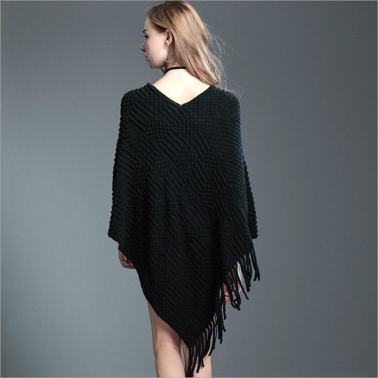 V-neck Shawl Cloak Solid Color Korean Bat Shirt Tassel