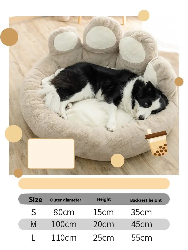 Bear Paw Pet Bed for Dogs and Cats, Soft Plush Cushion Kennel — A, M