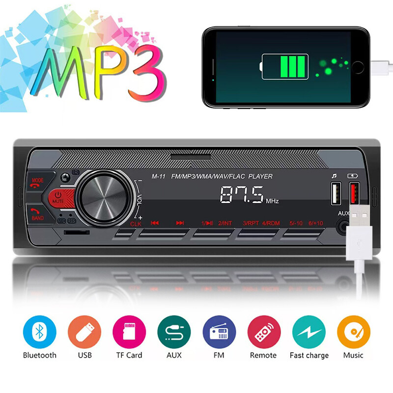 Single Din Car Stereo Radio Bluetooth MP3 Player In Dash Head Unit FM USB AUX SD