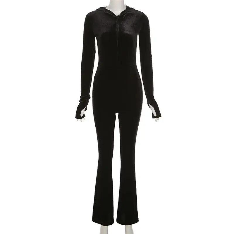 Women's Long-sleeved Zippered Cardigan Jumpsuit