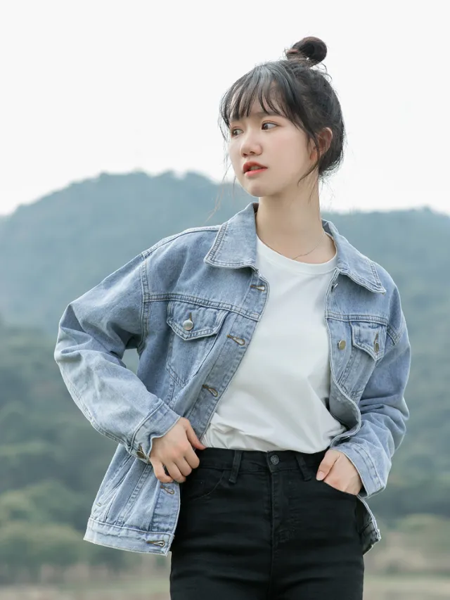 Women's Spring Retro Style Denim Jacket Blue - Shop at LoveMi