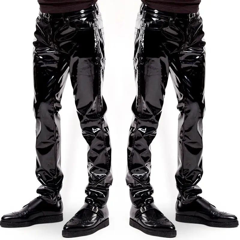 Men's Shiny Leather Motorcycle Trousers