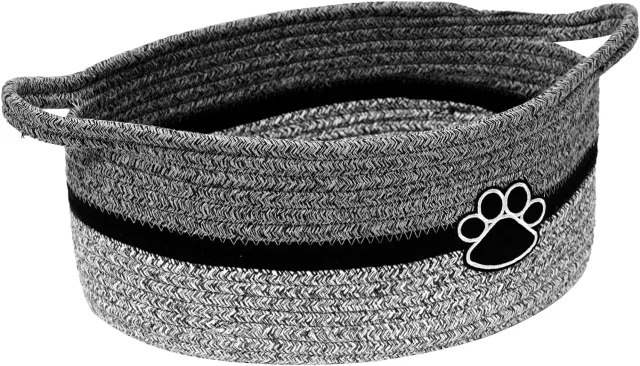 Small Woven Baskets For Organizing Rope Storage Basket With Handle Cute Cotton Nursery Gift Dog Toy Bins Organizer Light Beige Black And Gray - Shop at LoveMi
