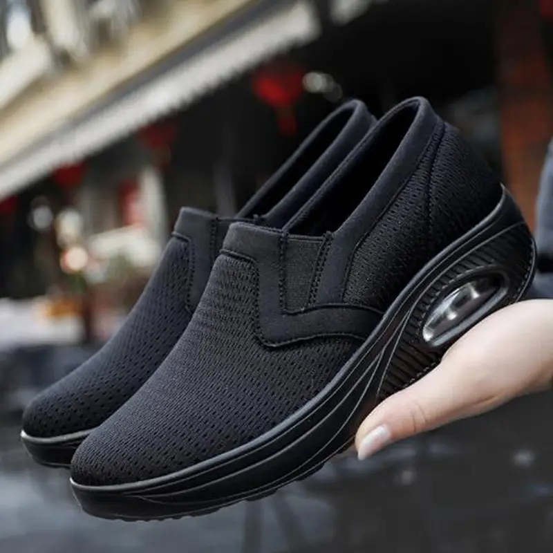 Women's Round Toe Breathable Mesh Wedge Heel Hollow Lightweight Casual Sports Shoes