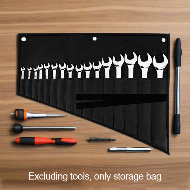 Black Wrench Roll Organizer 16 Pockets Tool Pouch Bag Roll