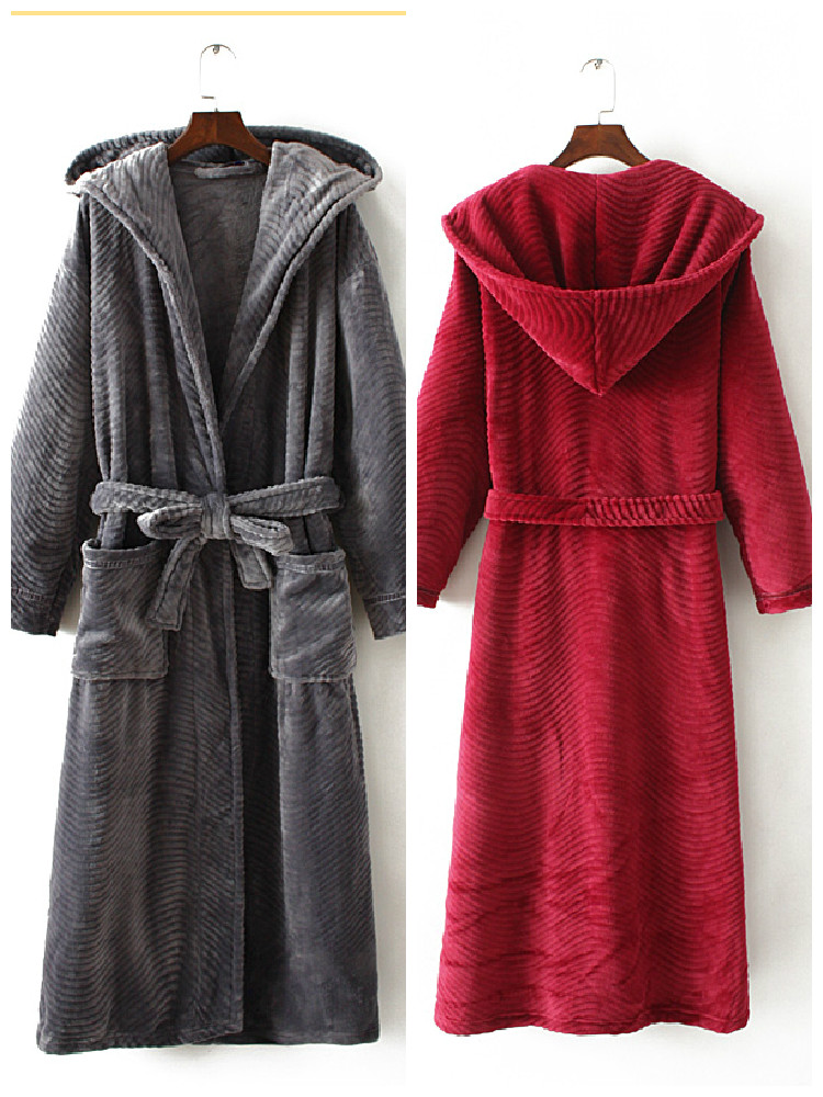 Title 5, Solid Color Extended Hooded Flannel Bathrobe