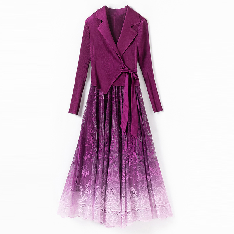 Pleated Long Lace Dress