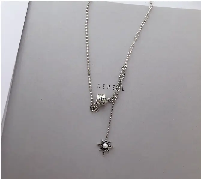 Silver Temperament Eight-pointed Star Tassel Necklace Female Retro Personality