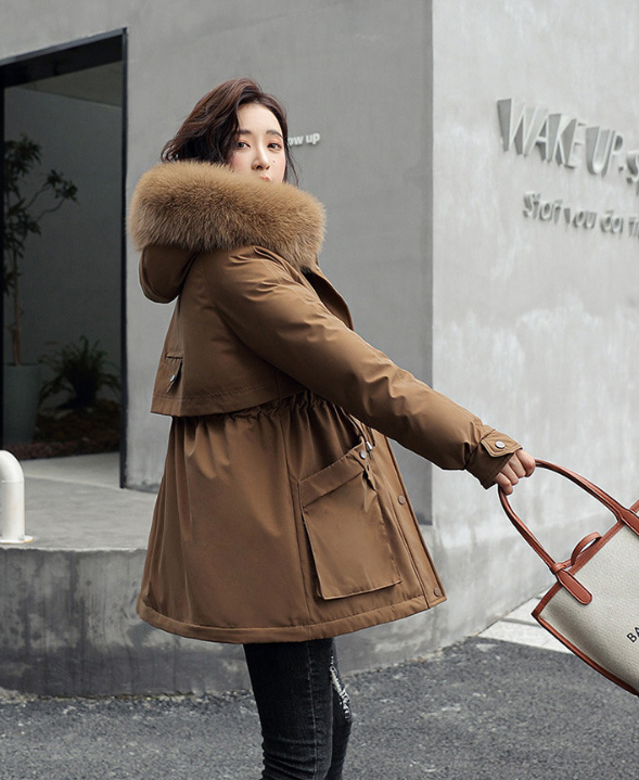 Women's Plus Fleece Slim-fit Hooded Cotton Jacket