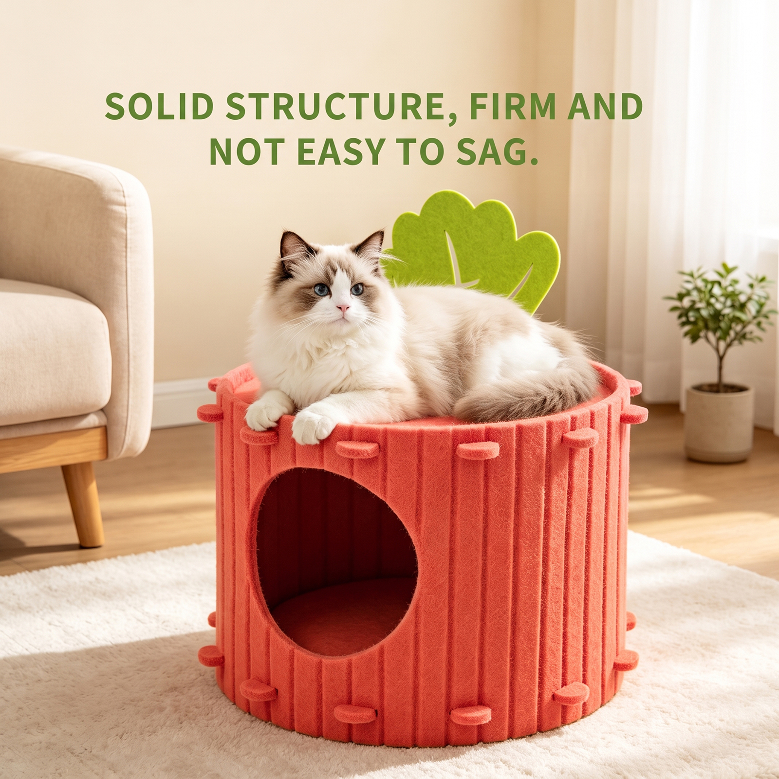 Carrot Shaped Felt Cat Cave Bed, Closed Indoor Cat House, Cozy Hideaway Nest For Small Medium Cats, Scratch Resistant Pet Shelter — foto 4