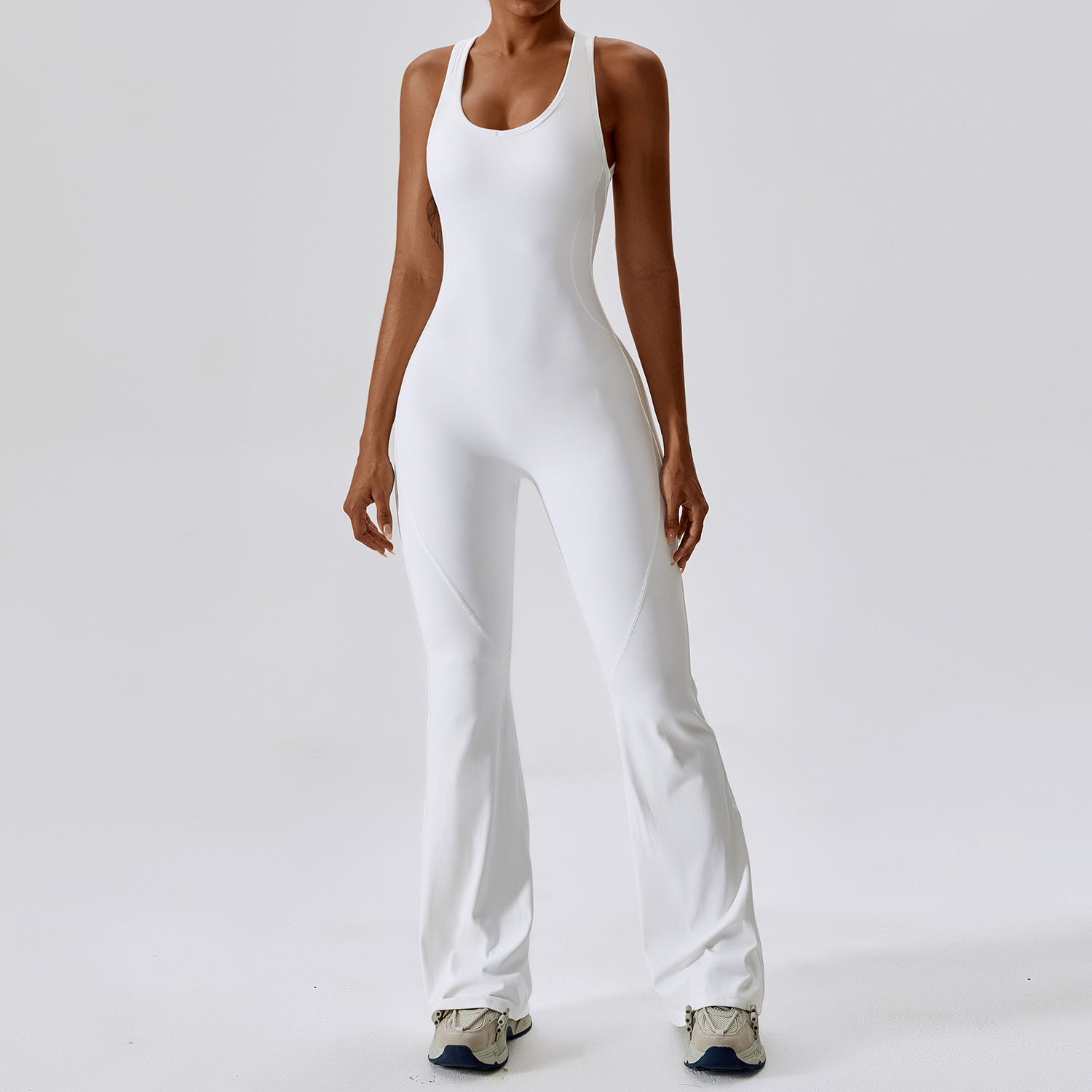 Women Quick Dry One Piece Yoga Jumpsuit High Waist Tummy Control Butt Lifting Flared Leg Bodysuit Gym Dance Workout Outfit 5