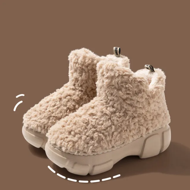 Winter Cashmere Snown Boots With 6cm Platform Warm Plus Velvet High top Fleece Cotton Shoes Women Outdoor Indoor House Plush Shoes Coffee - Shop at LoveMi