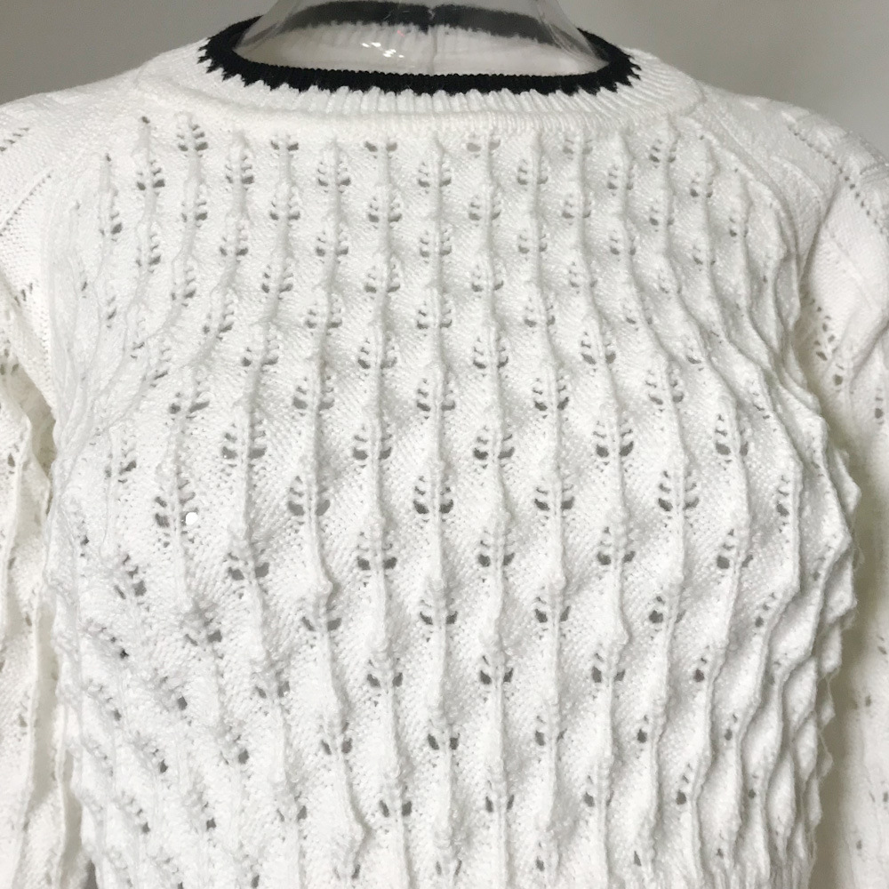 Knitted Round Neck Umbilical Strap Hollow Embossed Three-dimensional Sweater