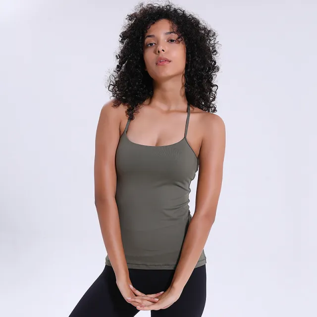 Lightweight Womens Fitted Sexy Tank Top Y Strip Back Tan - Shop at LoveMi