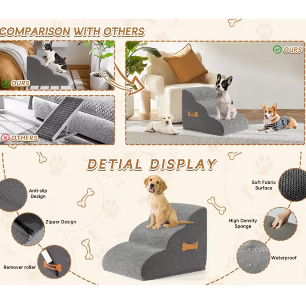 3Step Dog Stairs Pet For Bed Sofa Cats Ladder Ramp With Removable Cover Portable — image 2
