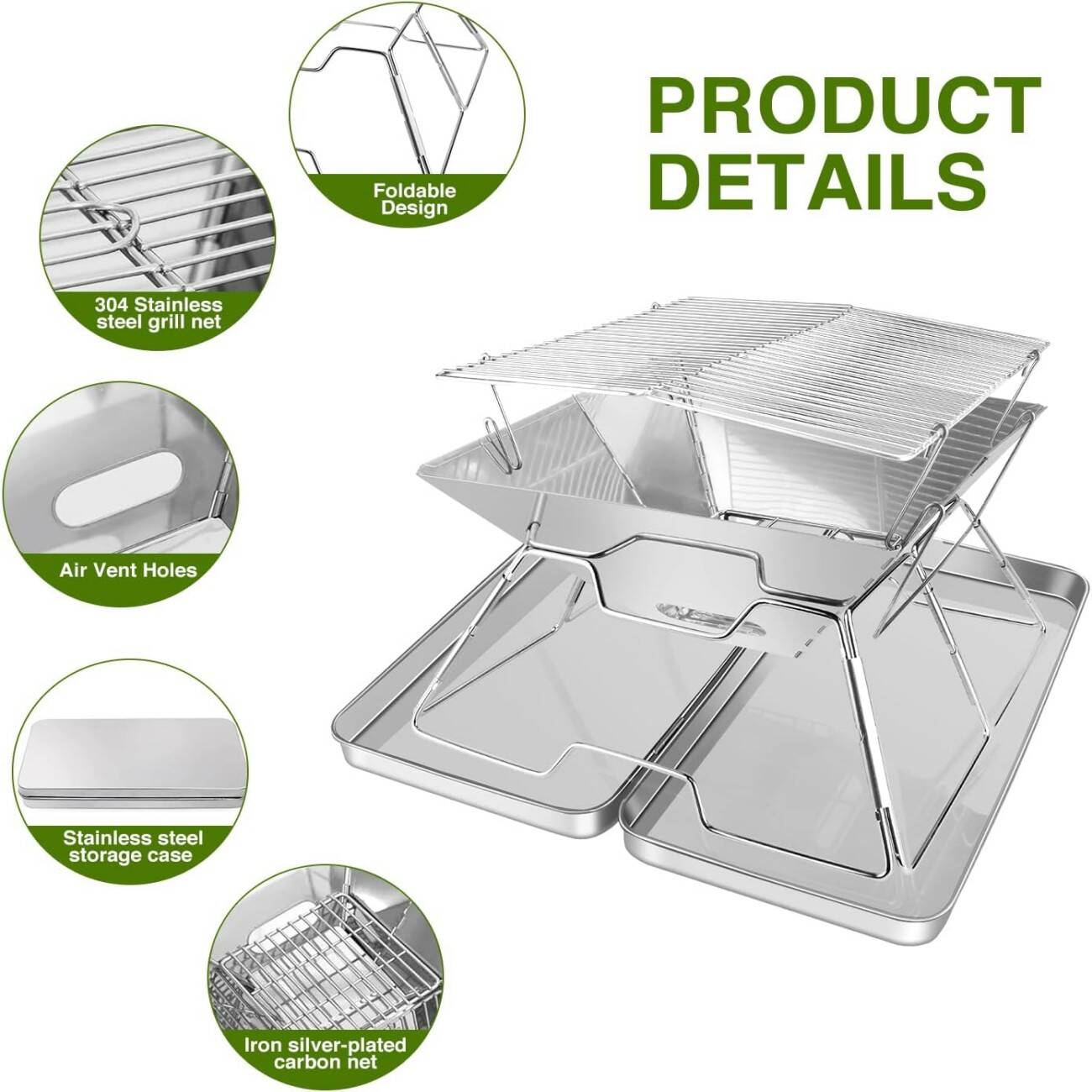 Folding Fire Pit Grill With Ash Box, 6Piece 430 304