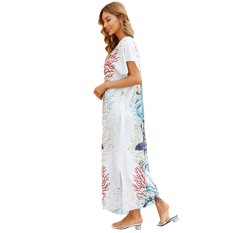 Starfish Printed Loose Beach Skirt Bikini Robe Sun Protection Shirt